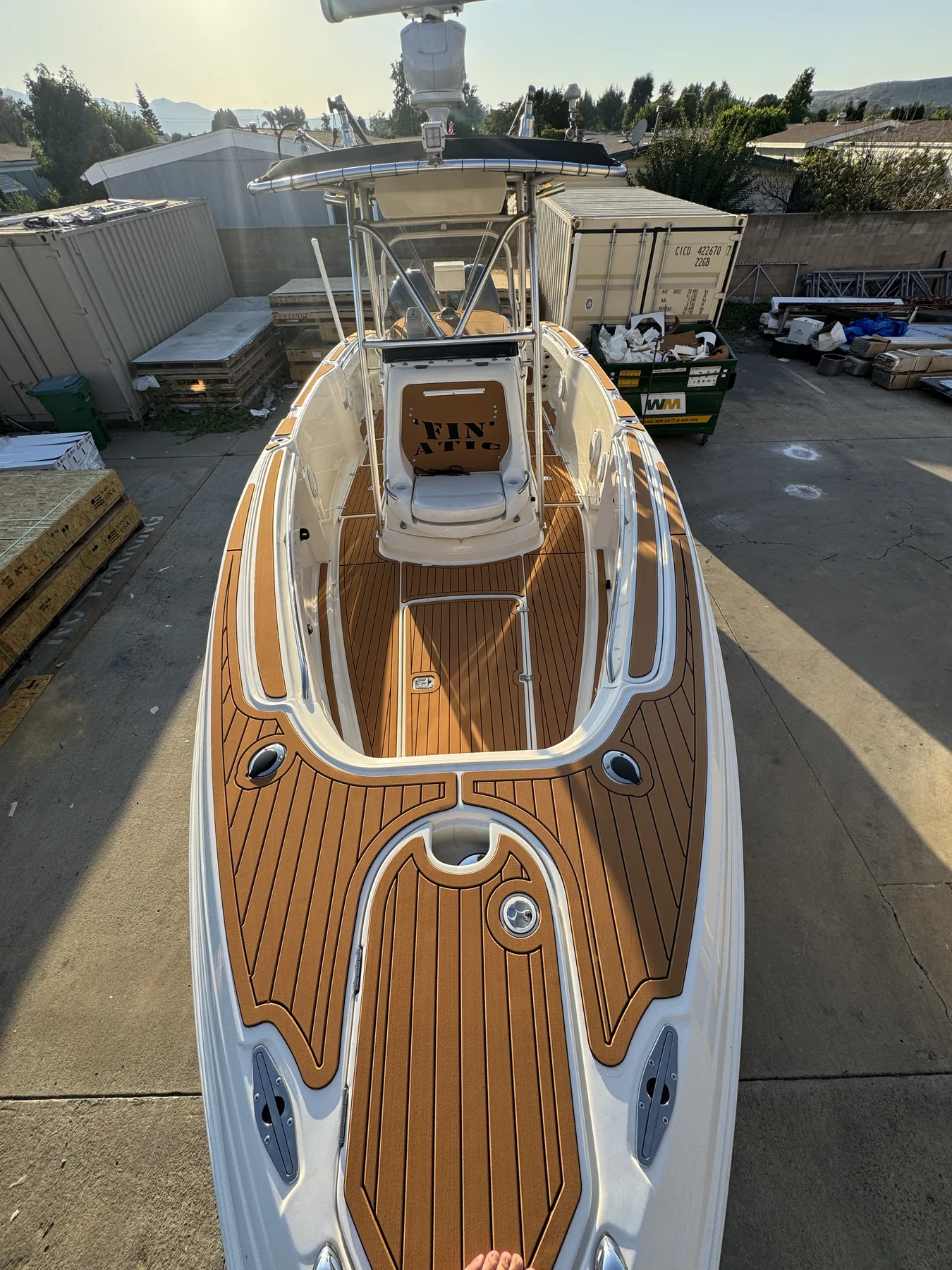 'Fin'atic' custom teak EVA/PE foam deck on center console boat San Diego