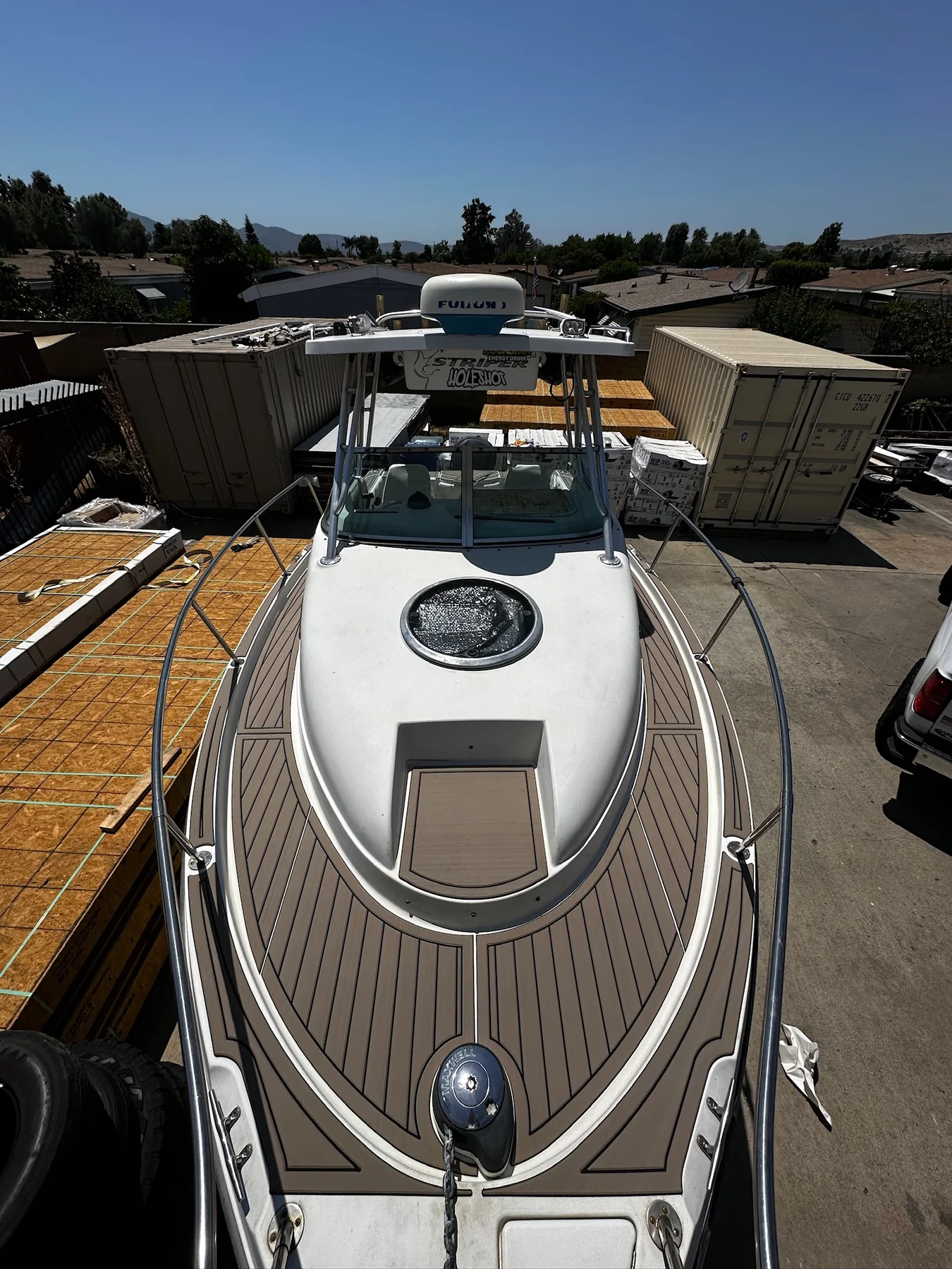 Custom EVA/PE foam fishing boat deck overhead view Oceanside California