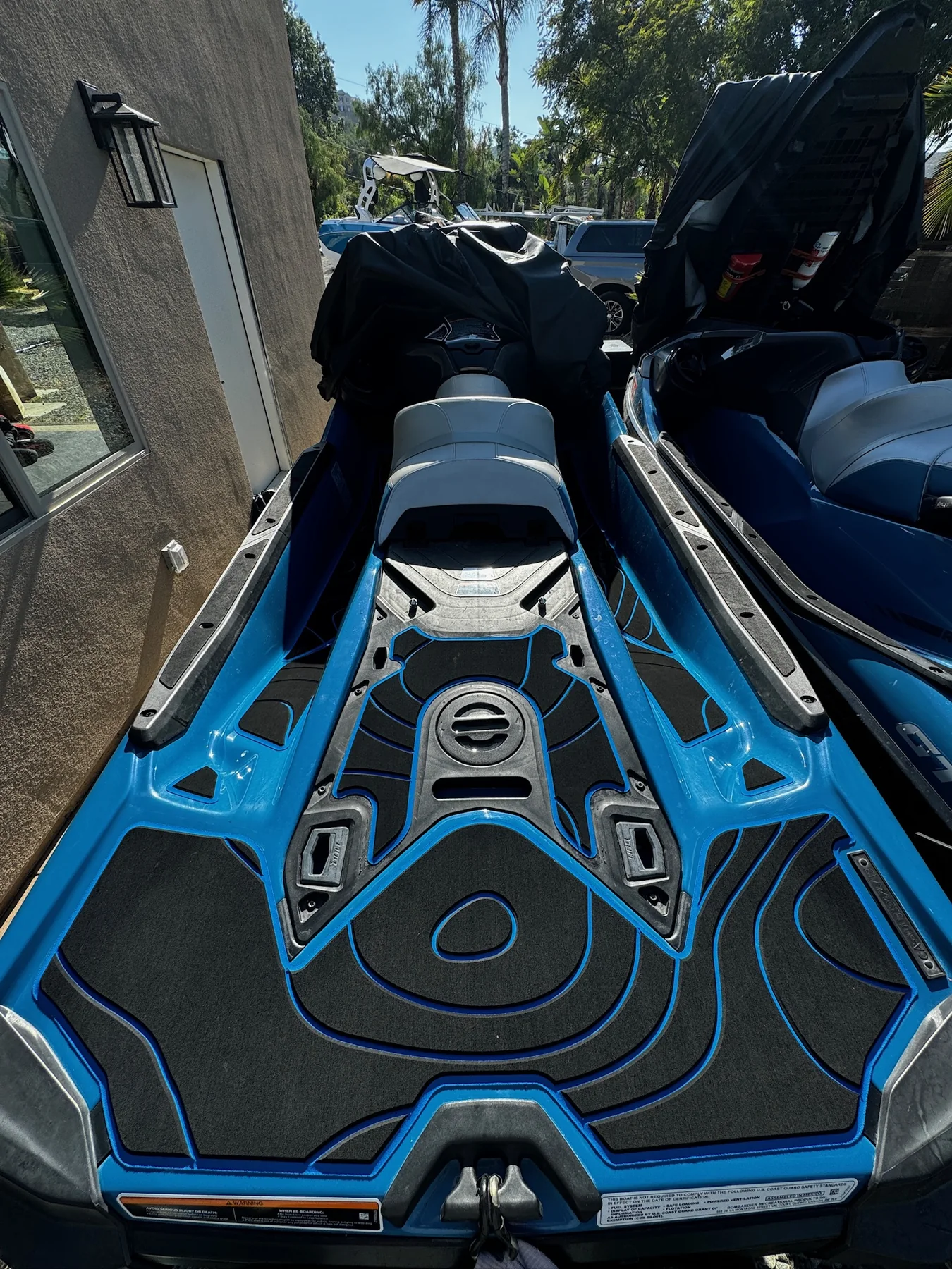 Custom black and blue EVA/PE foam Sea-Doo jet ski decking kit Lakeside California