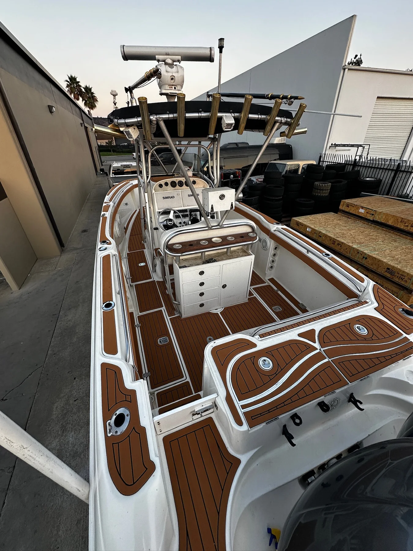 Wellcraft Fisherman custom full-coverage teak EVA/PE foam boat decking Poway California